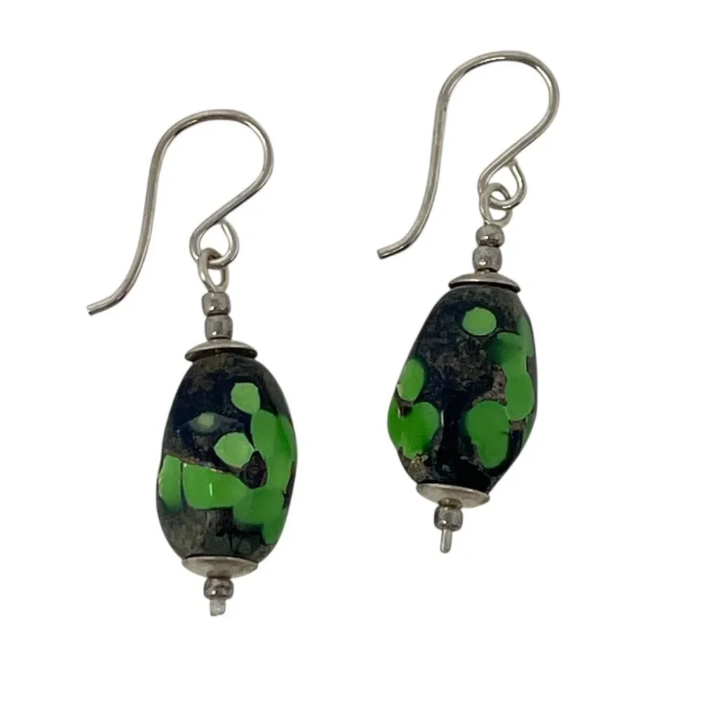 Sterling Silver Vintage Japanese Lampwork Glass Earrings | Artisan Studio